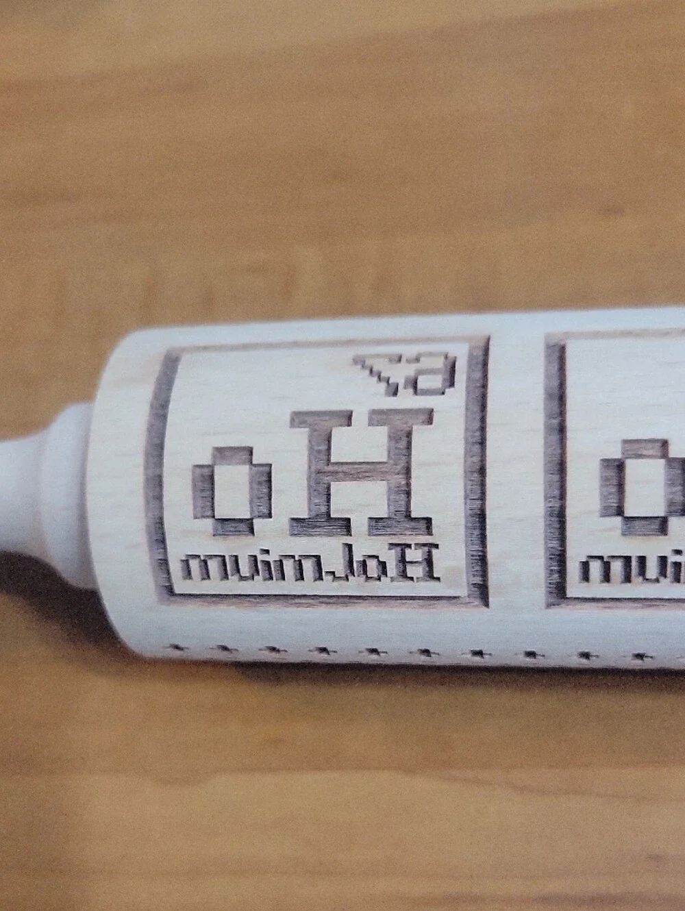 Pastry Natural Wood Patterned Rolling Pin with Repeating Logo Designs